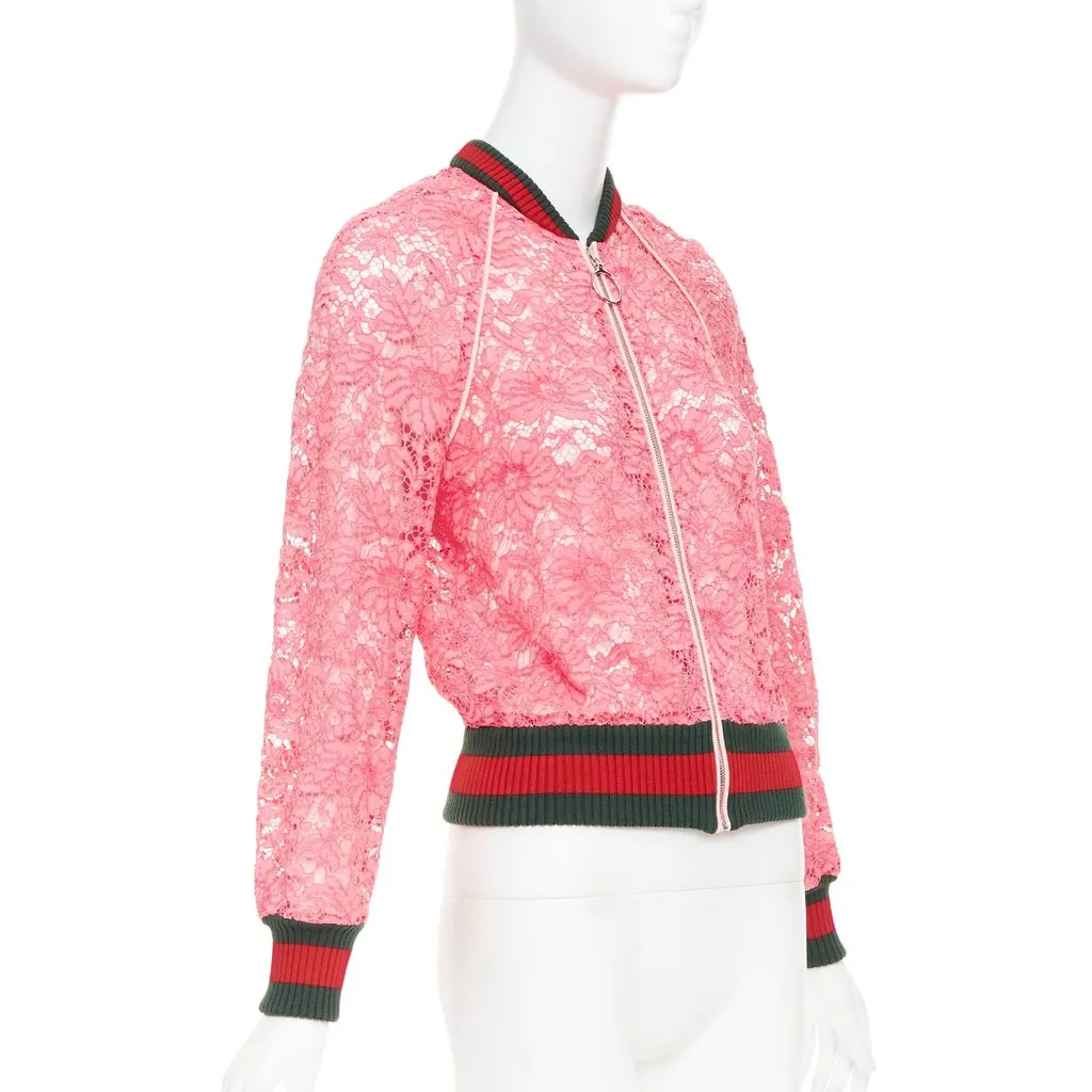 Gucci Pink Coat Pink Lace Very good - Model View