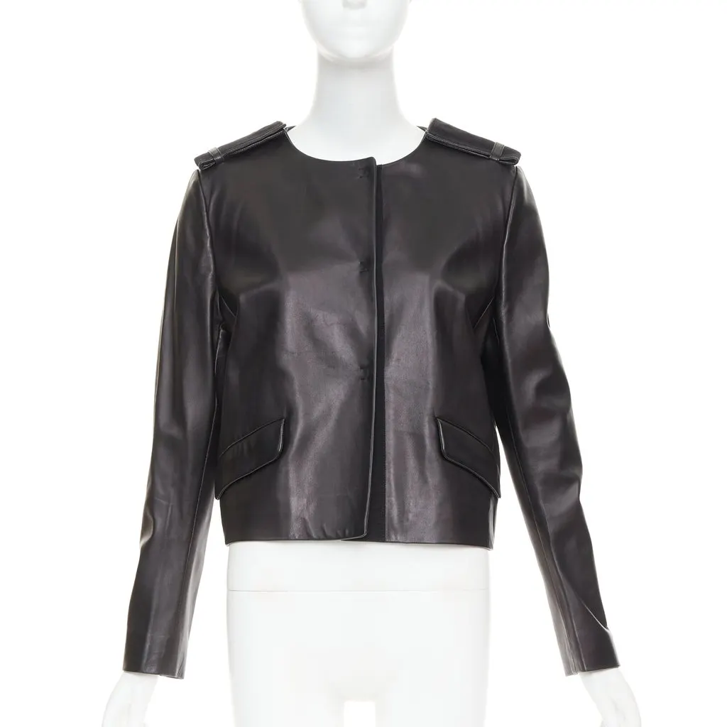 Prada Black Leather Leather Jacket Black Leather Fair - Front View