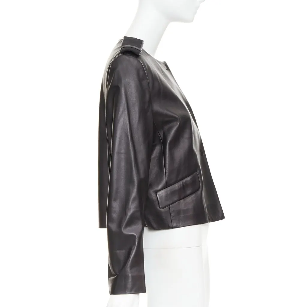 Prada Black Leather Leather Jacket Black Leather Fair - Model View