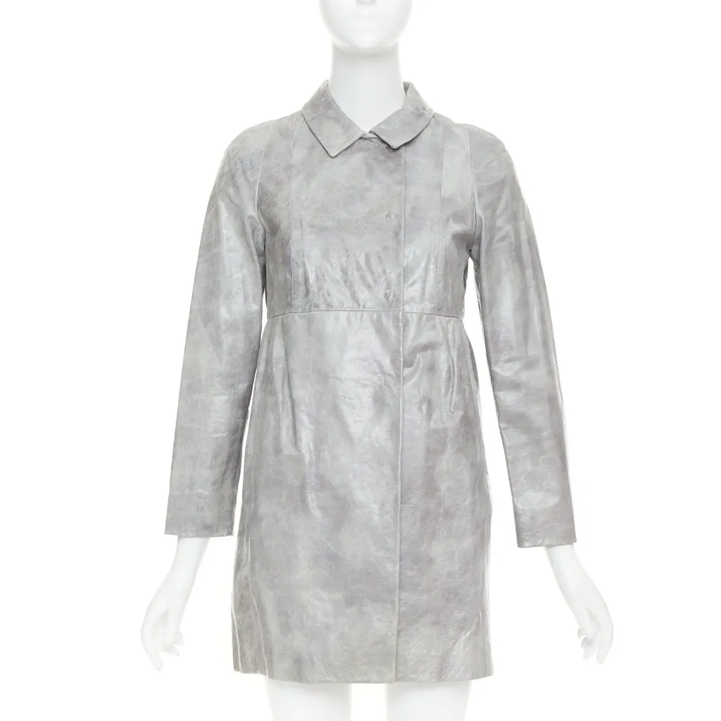 Miu Miu Grey Leather Leather Jacket Grey Leather Very good - Front View