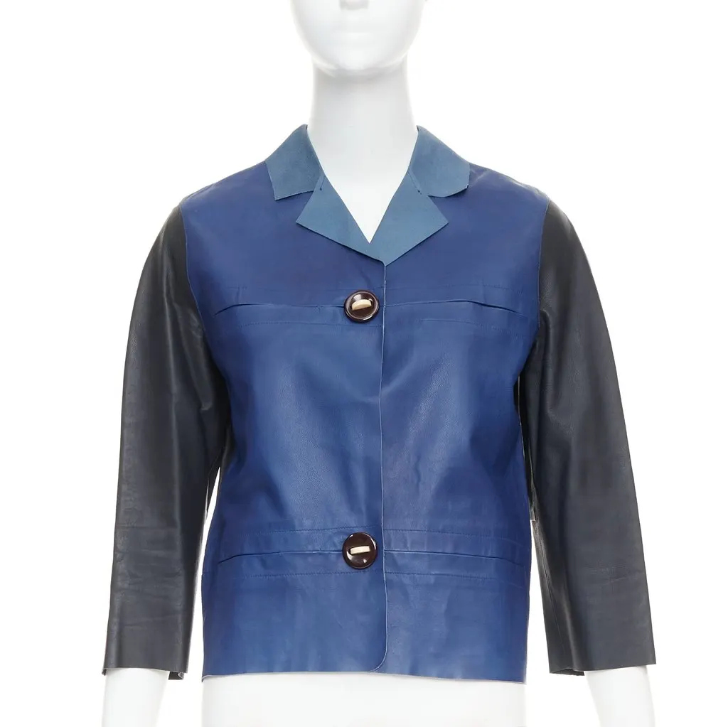 Marni Blue Leather Leather Jacket Blue Leather Very good - Front View