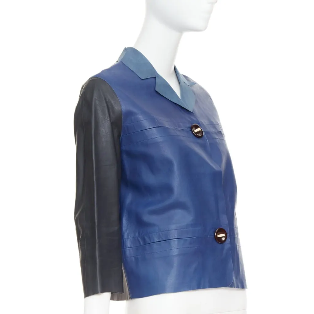 Marni Blue Leather Leather Jacket Blue Leather Very good - Model View