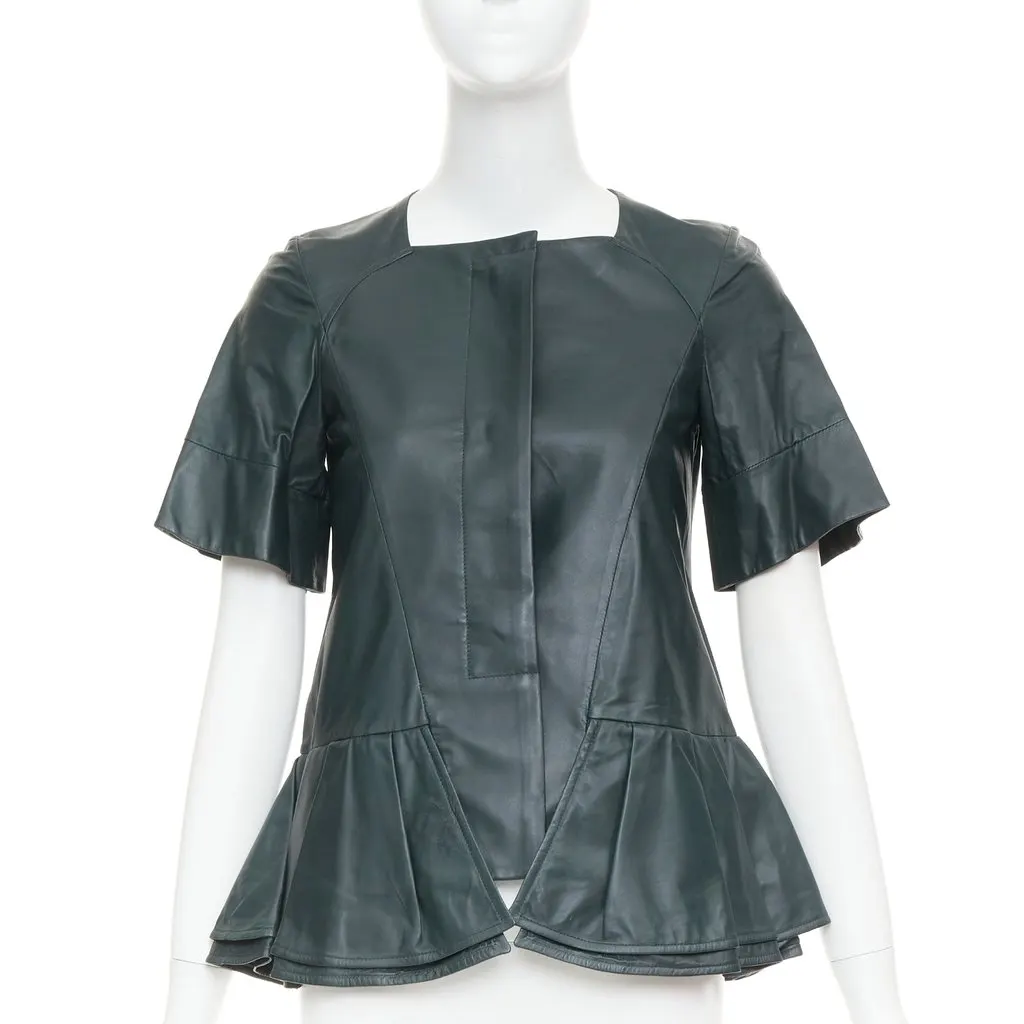 Marni Green Leather Leather Jacket Green Leather Good - Front View