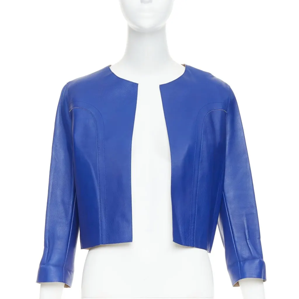 Marni Blue Leather Leather Jacket Blue Leather Good - Front View