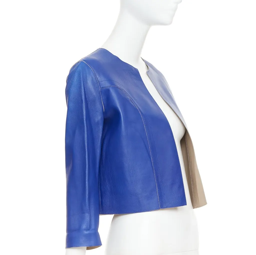Marni Blue Leather Leather Jacket Blue Leather Good - Inside View