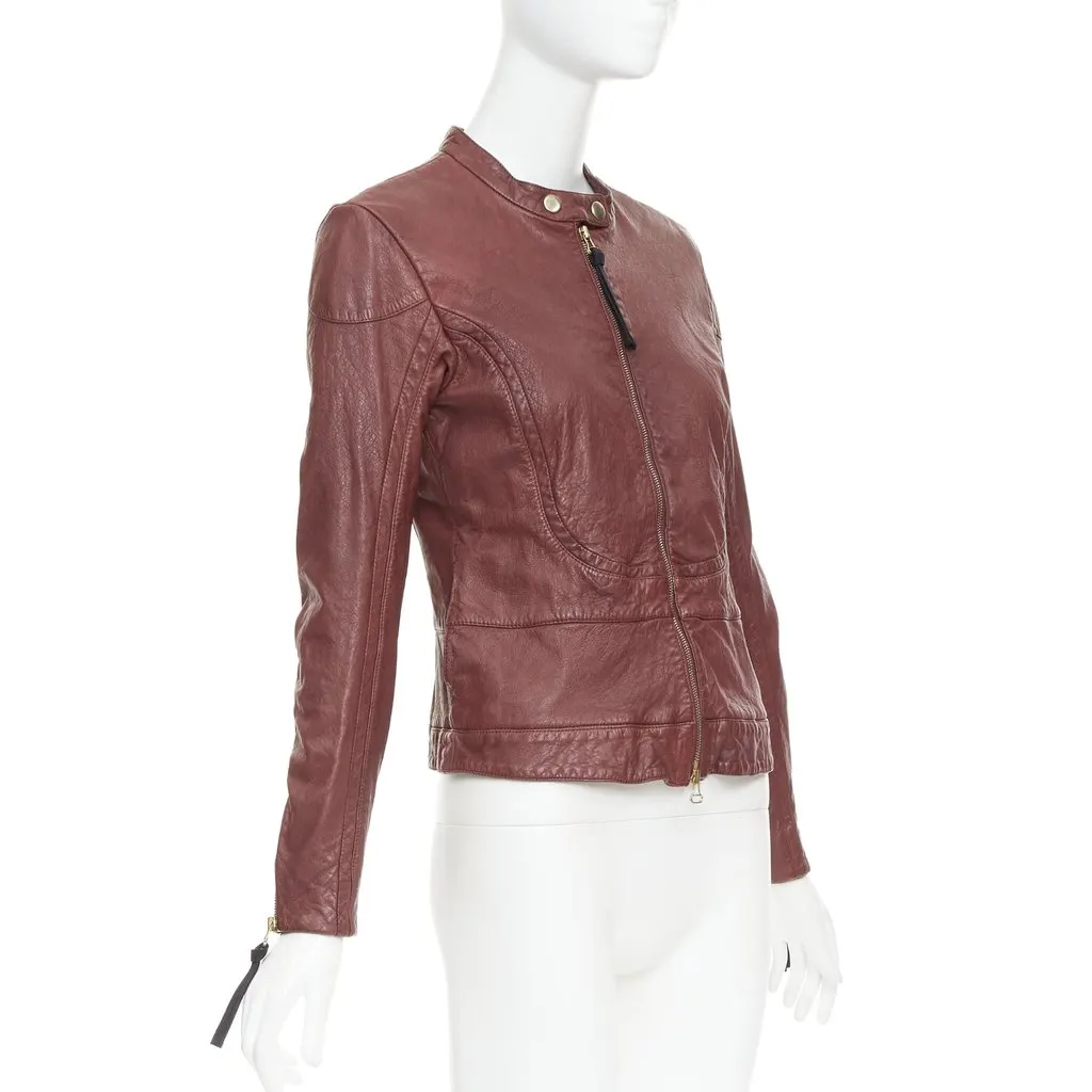 Marni Burgundy Leather Leather Jacket Burgundy Leather Good - Model View