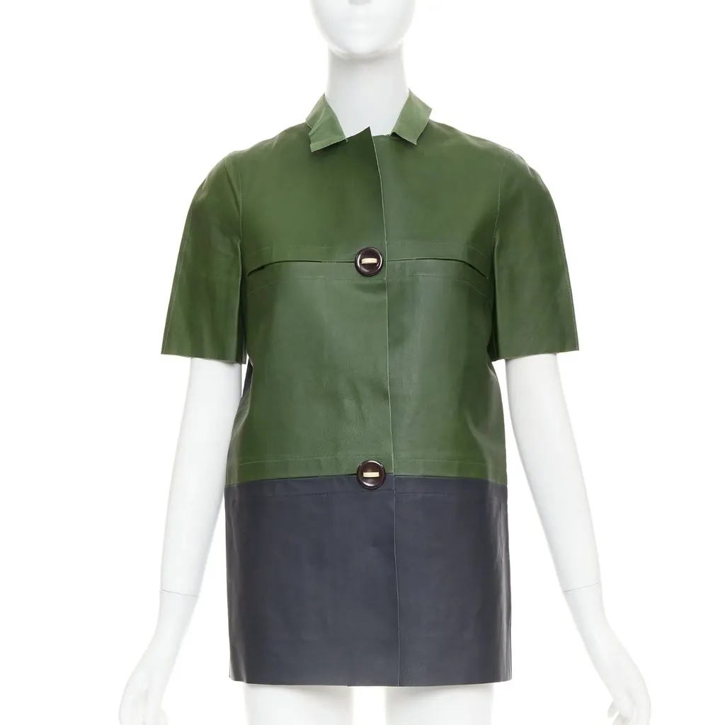 Marni Green Leather Leather Jacket Green Leather Very good - Front View