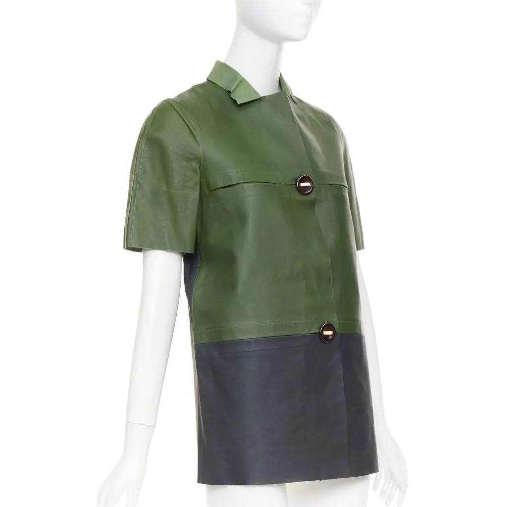 Marni Green Leather Leather Jacket Green Leather Very good - Model View