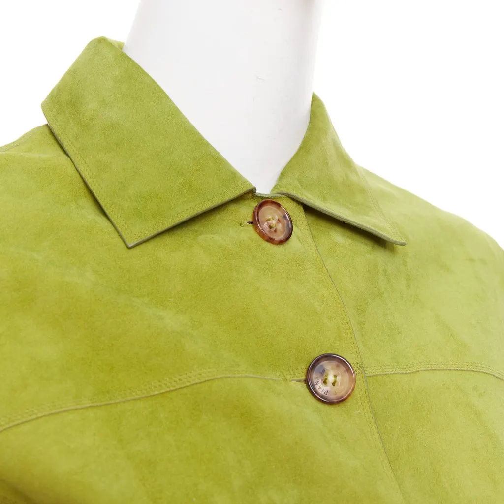 Loro Piana Green Suede Leather Jacket Green Suede Fair - Back View