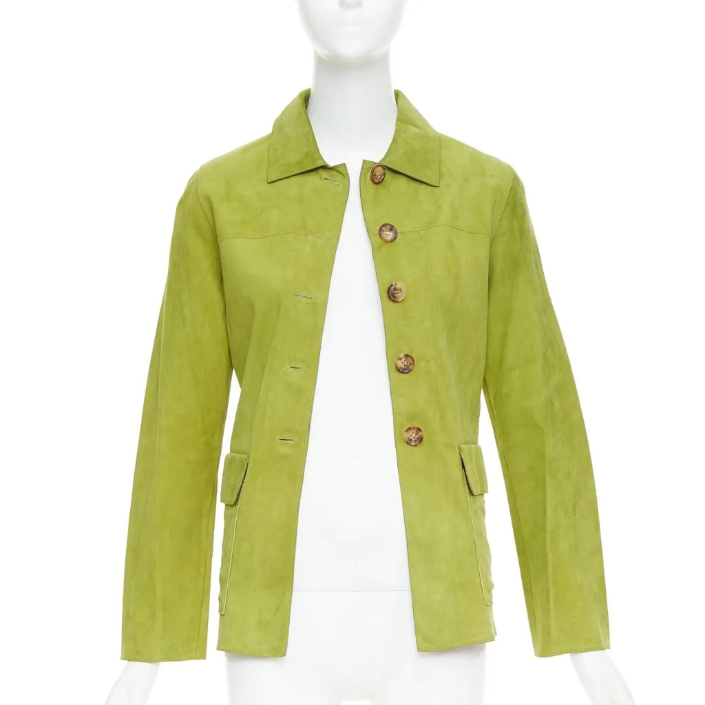 Loro Piana Green Suede Leather Jacket Green Suede Fair - Inside View