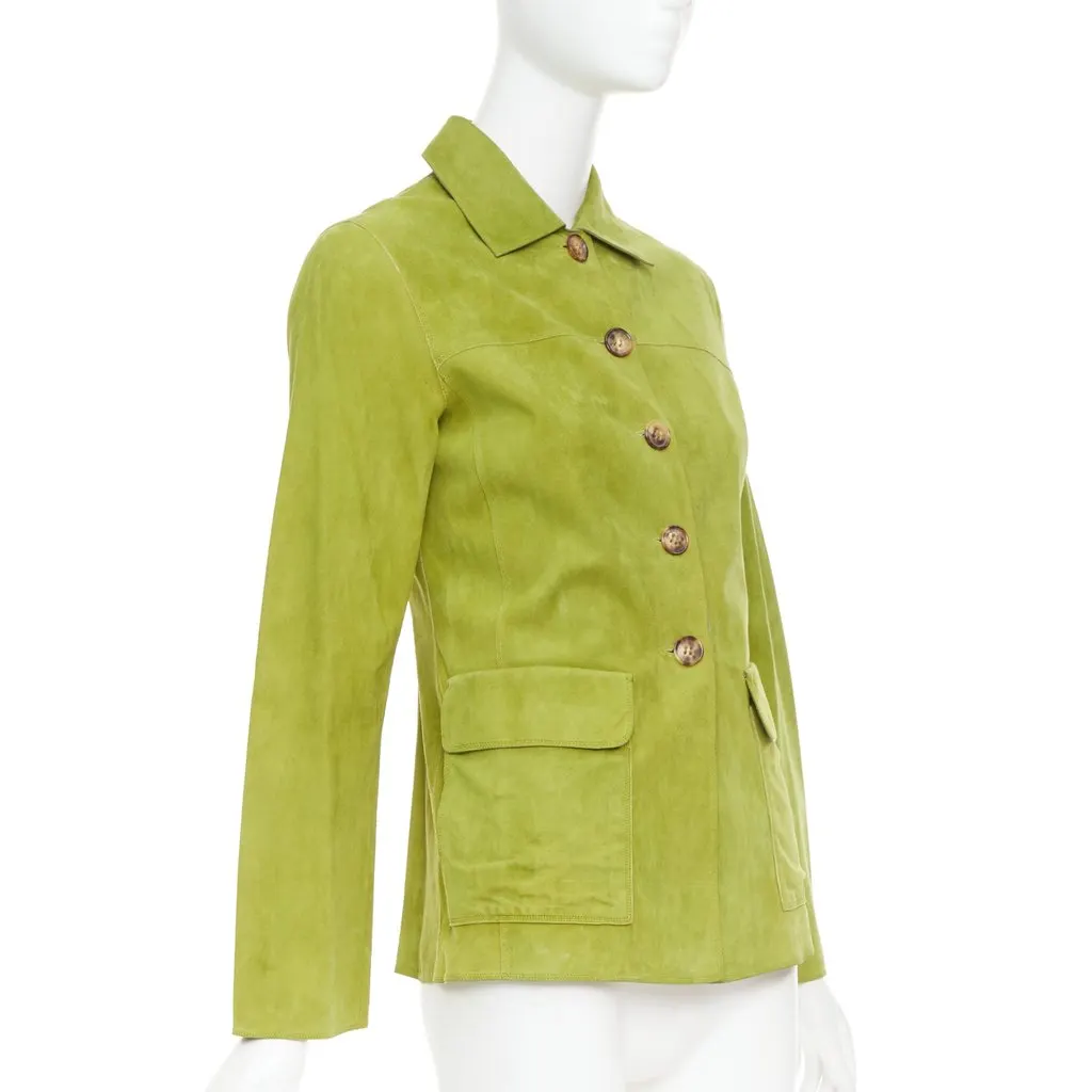 Loro Piana Green Suede Leather Jacket Green Suede Fair - Model View