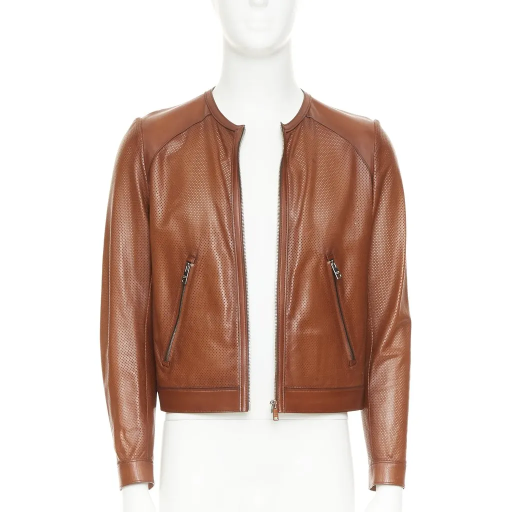 Prada Brown Leather Coat Brown Leather Good - Front View
