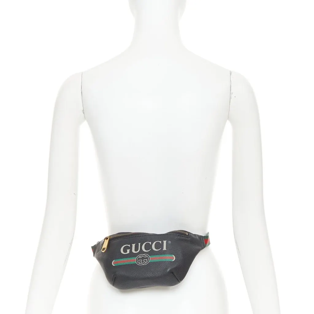 Gucci Gucci Print Leather Logo Small Belt Bag Black Leather Very good - Back View