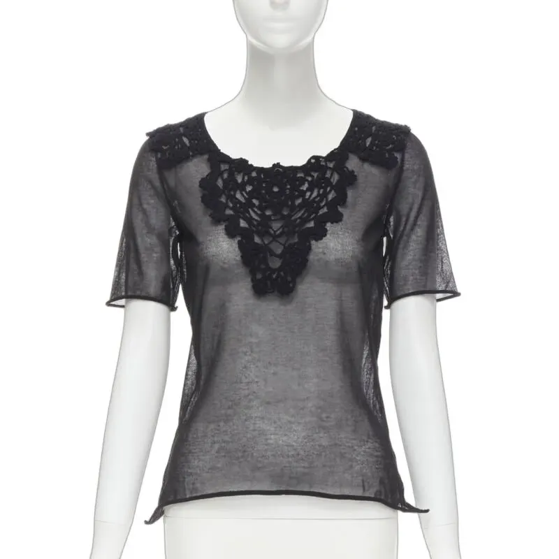 Dolce & Gabbana Crochet Lace Top Black Cotton Very good - Front View