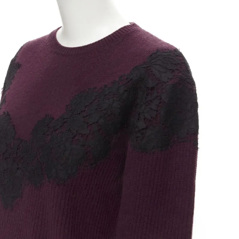 Valentino Lace Applique Sweater Burgundy Wool Never worn - Back View