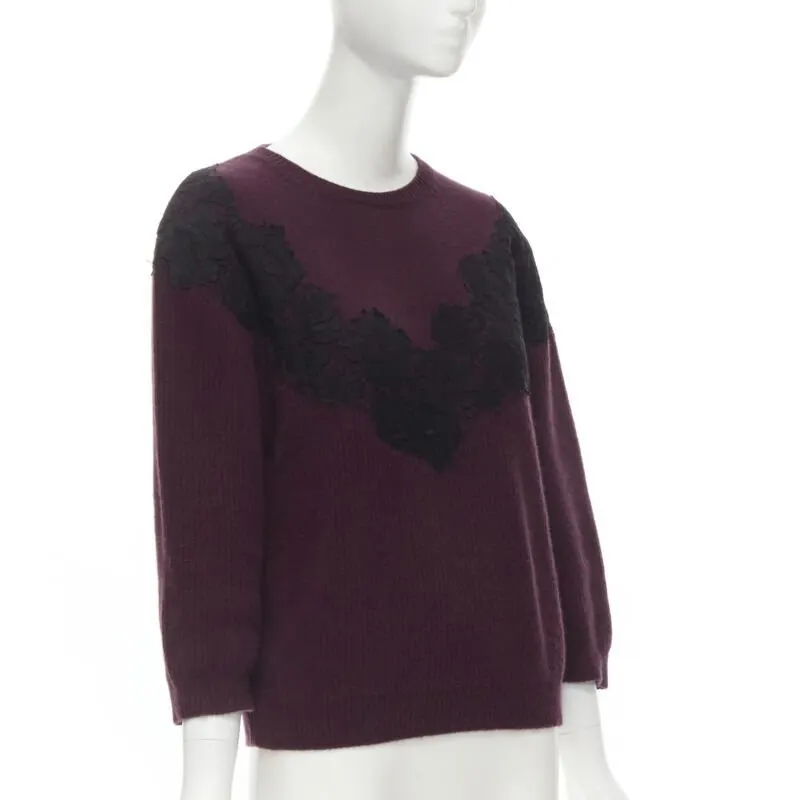 Valentino Lace Applique Sweater Burgundy Wool Never worn - Inside View