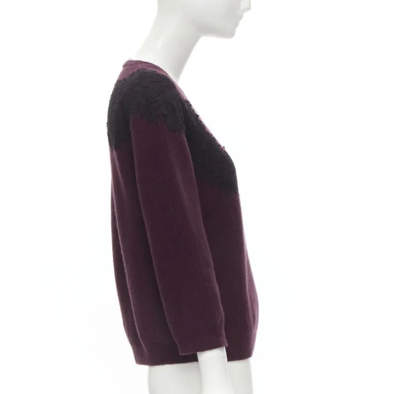 Valentino Lace Applique Sweater Burgundy Wool Never worn - Model View