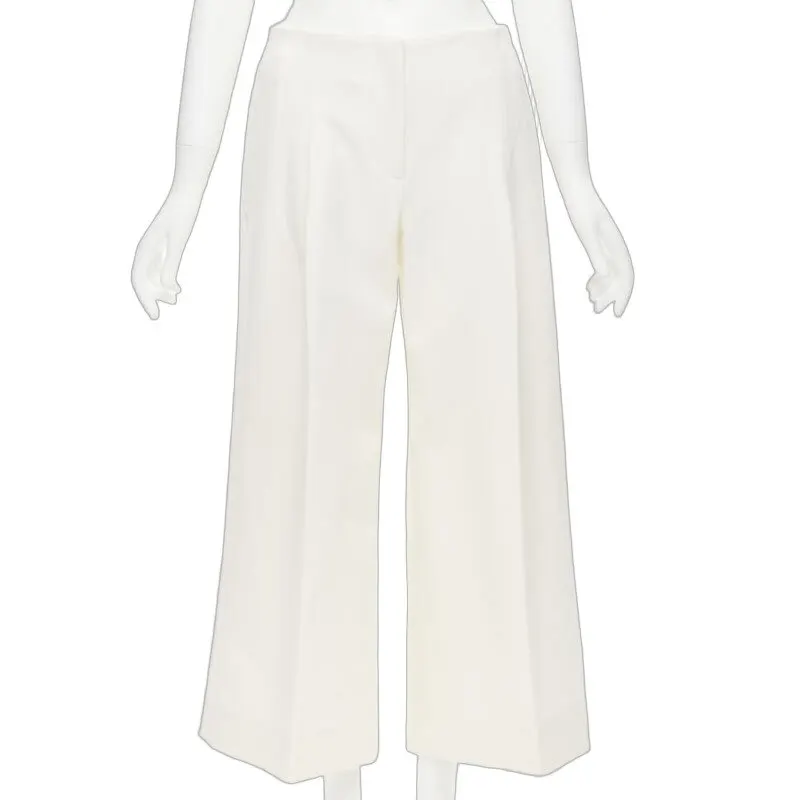 Oscar de la Renta Pleated Wide Pants Beige Wool Never worn, with tag - Front View