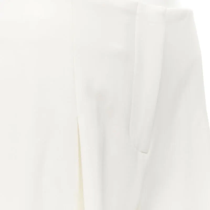 Oscar de la Renta Pleated Wide Pants Beige Wool Never worn, with tag - Back View