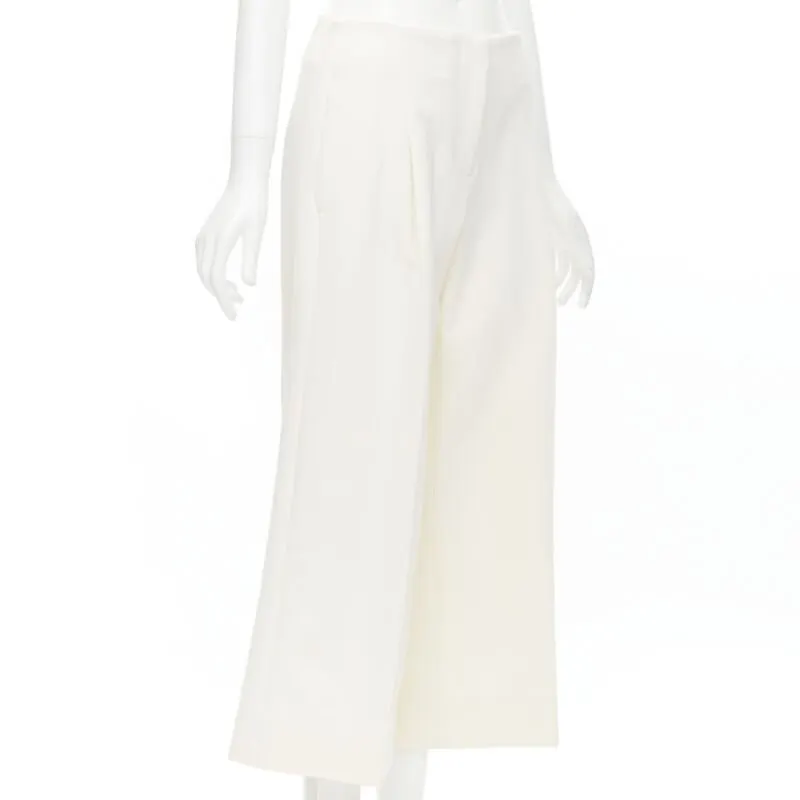 Oscar de la Renta Pleated Wide Pants Beige Wool Never worn, with tag - Inside View