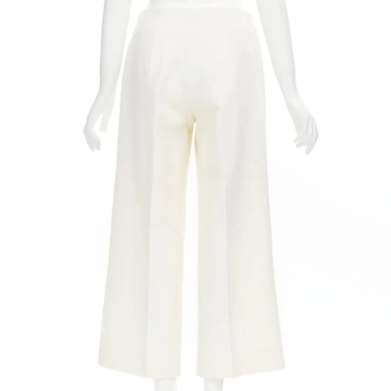 Oscar de la Renta Pleated Wide Pants Beige Wool Never worn, with tag - Box View