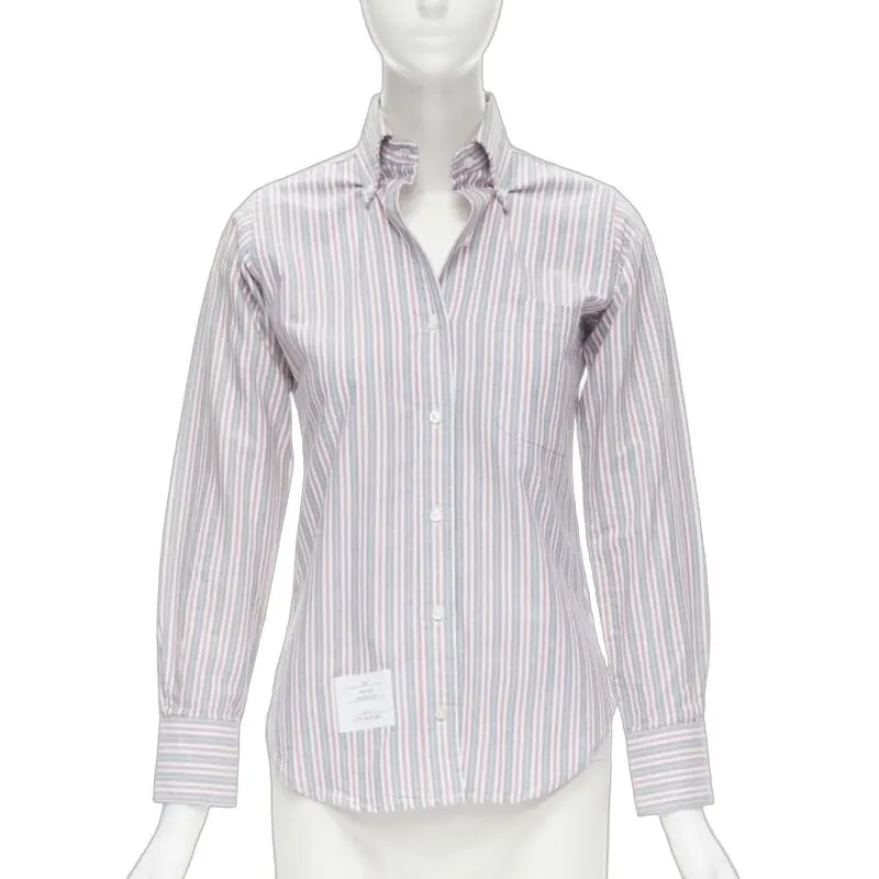 Thom Browne Slim Fit Stripe Shirt Grey Cotton Never worn - Front View