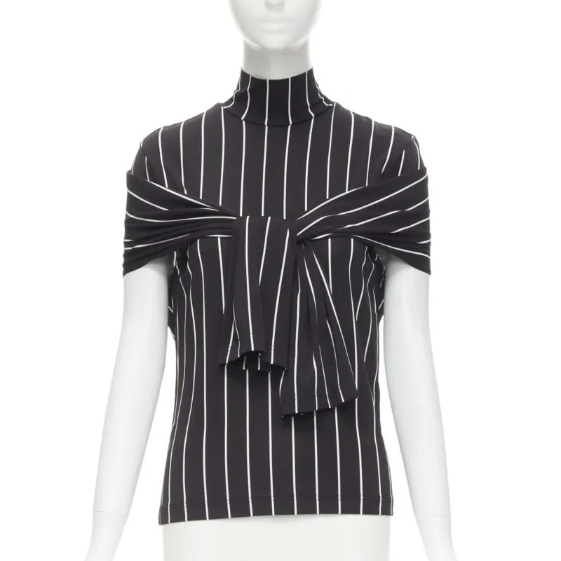 Balenciaga Tie Sleeve Turtleneck Black Viscose Never worn - Front View