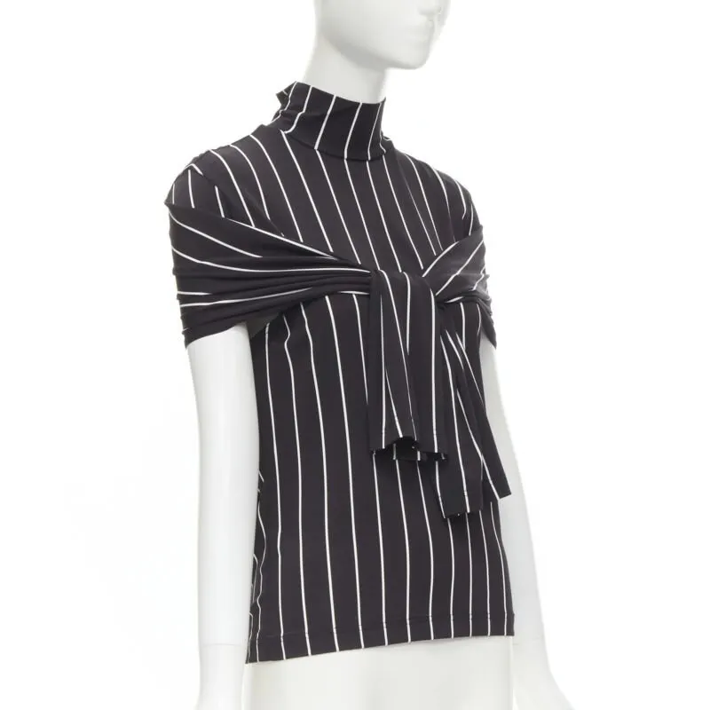 Balenciaga Tie Sleeve Turtleneck Black Viscose Never worn - Model View