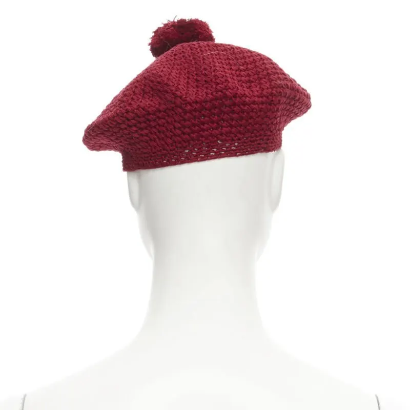 Gucci Red Pom Knit Beret Red Cotton Never worn - Box View