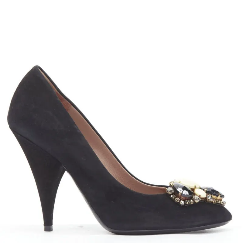 Yves Saint Laurent Rhinestone Heel Pumps Black Suede Very good - Front View