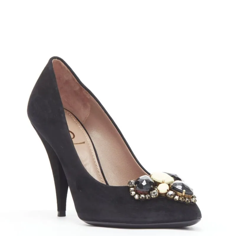 Yves Saint Laurent Rhinestone Heel Pumps Black Suede Very good - Back View