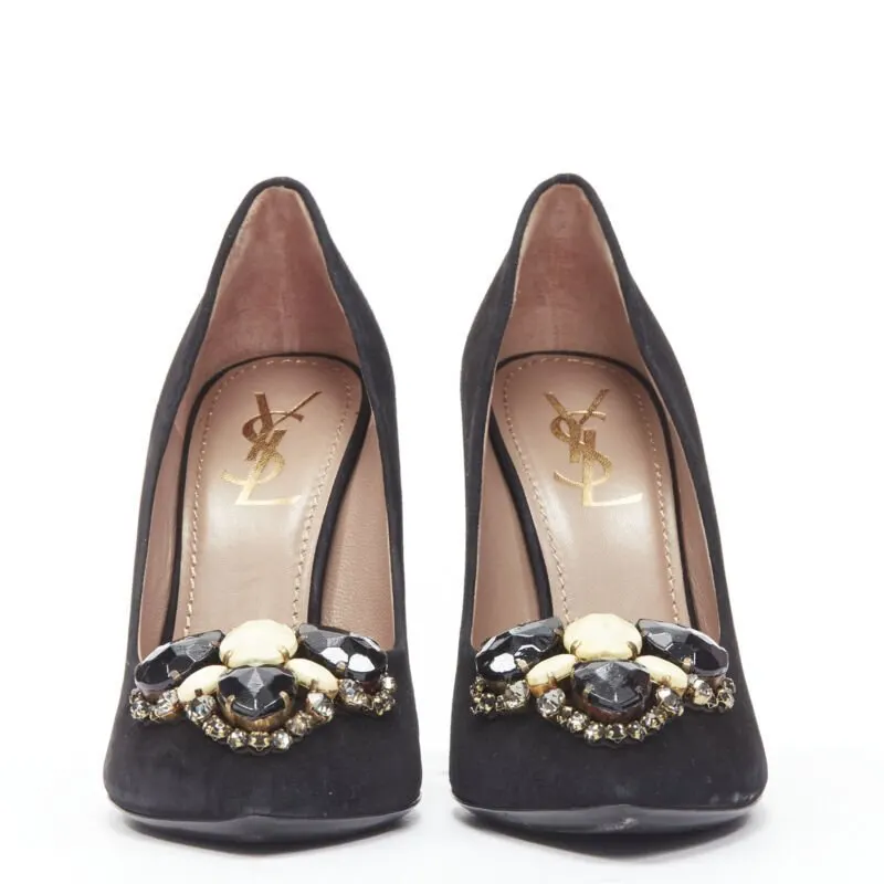 Yves Saint Laurent Rhinestone Heel Pumps Black Suede Very good - Inside View