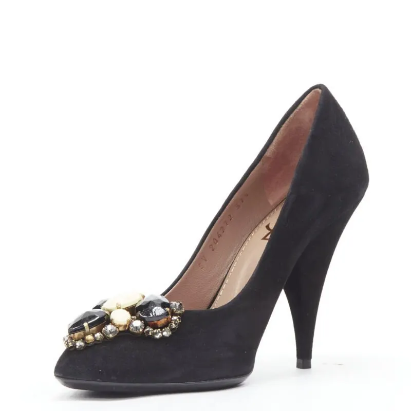 Yves Saint Laurent Rhinestone Heel Pumps Black Suede Very good - Model View