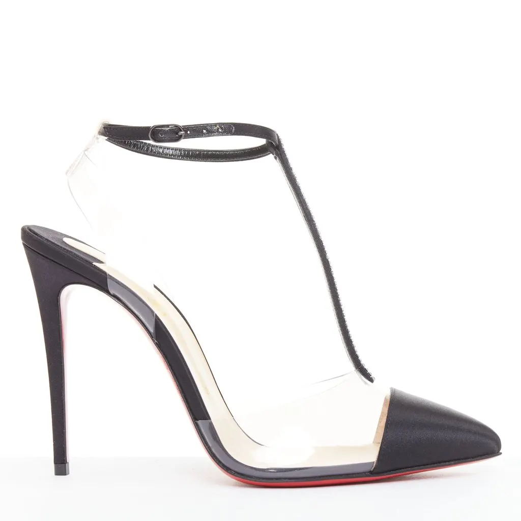 Christian Louboutin Nosy Strass 100 Crepe Satin PVC Black Silk Very good - Back View