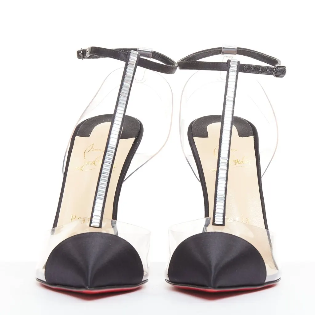 Christian Louboutin Nosy Strass 100 Crepe Satin PVC Black Silk Very good - Inside View