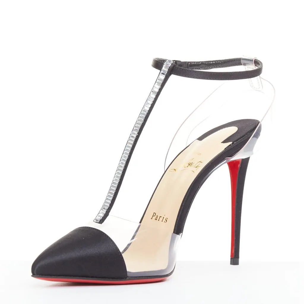 Christian Louboutin Nosy Strass 100 Crepe Satin PVC Black Silk Very good - Model View