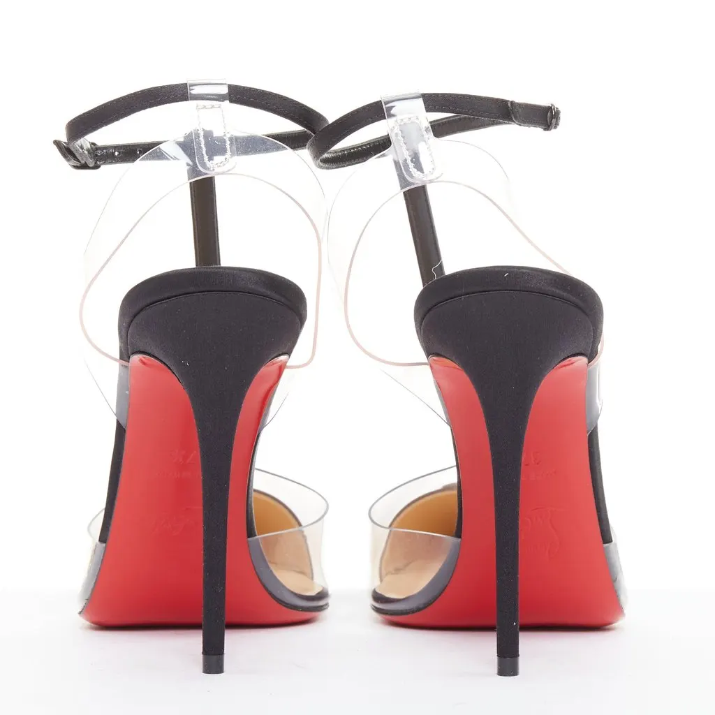 Christian Louboutin Nosy Strass 100 Crepe Satin PVC Black Silk Very good - Box View