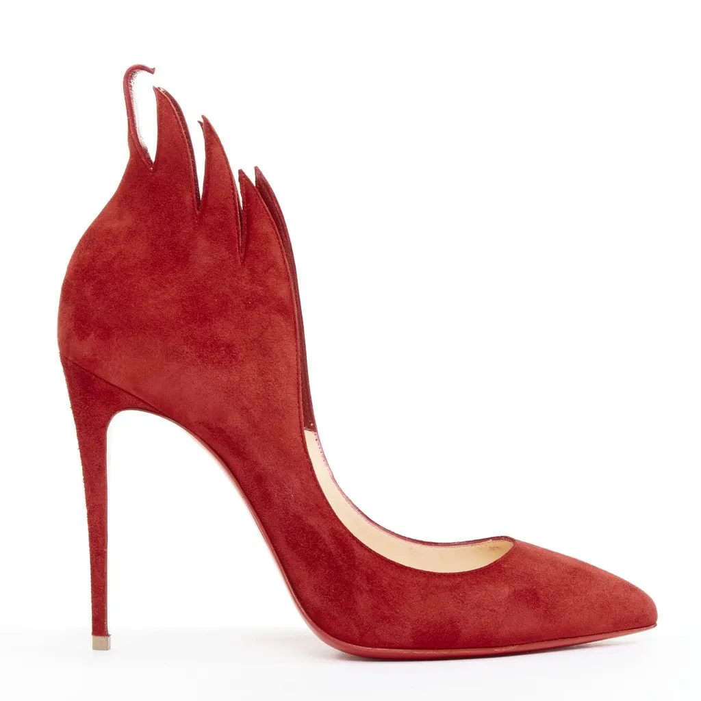 Christian Louboutin Victorina 100 Veau Velours Carmin Red Suede Very good - Front View