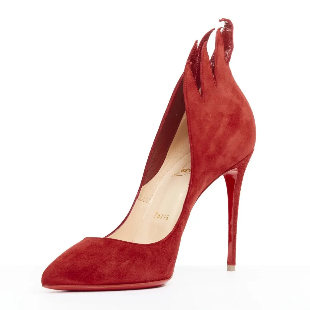Christian Louboutin Victorina 100 Veau Velours Carmin Red Suede Very good - Model View