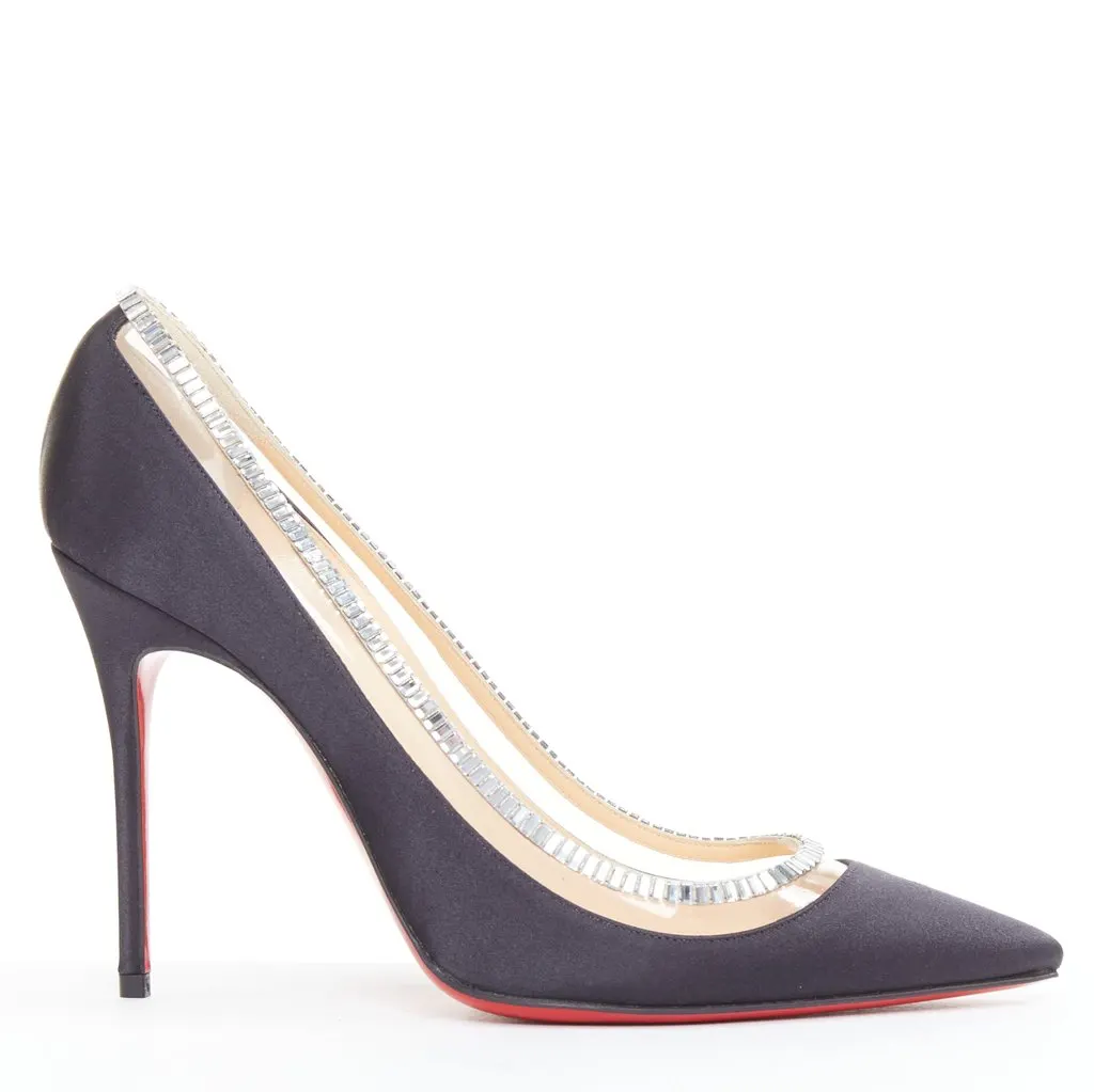 Christian Louboutin Paulina Strass 100 Crepe Satin Black Silk Good - Back View