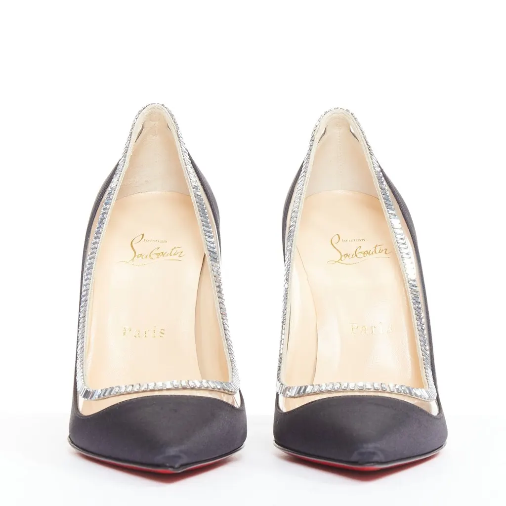 Christian Louboutin Paulina Strass 100 Crepe Satin Black Silk Good - Inside View