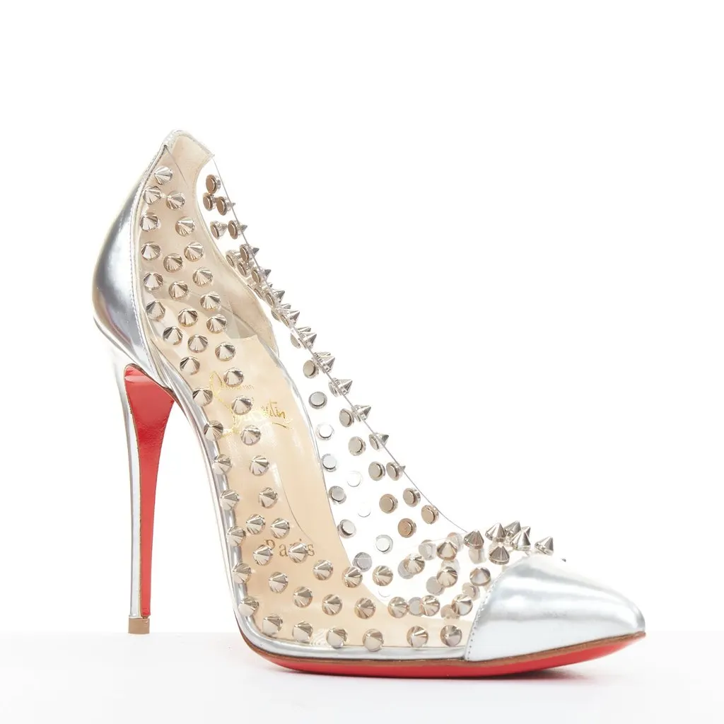 Christian Louboutin Spike Me 100 Silver Leather Good - Back View