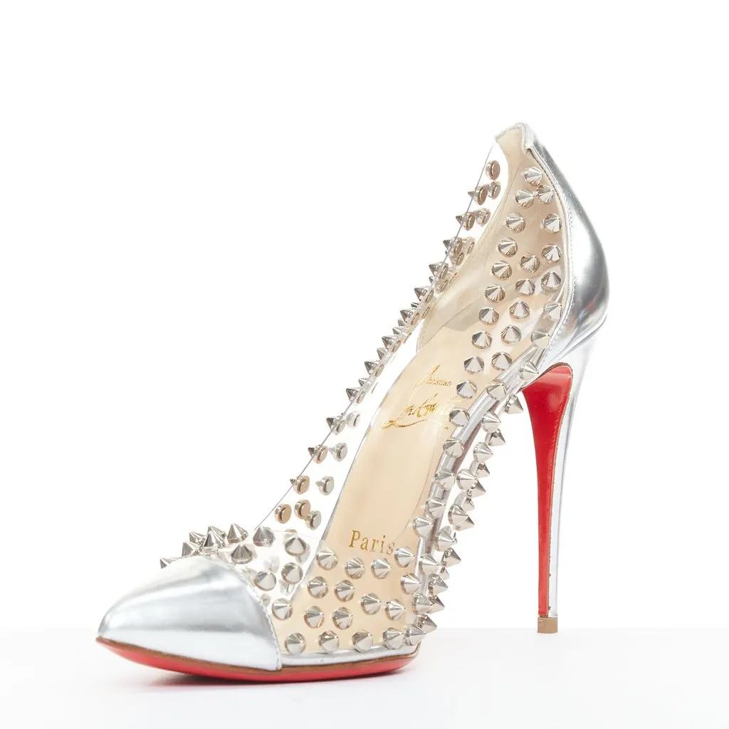 Christian Louboutin Spike Me 100 Silver Leather Good - Model View
