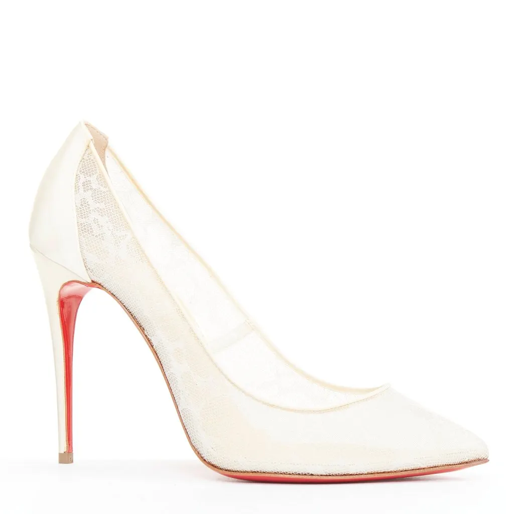 Christian Louboutin Pigalace 100 Dentelle Nuage Crepe Ecru Silk Very good - Front View