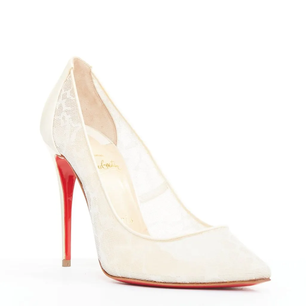 Christian Louboutin Pigalace 100 Dentelle Nuage Crepe Ecru Silk Very good - Back View