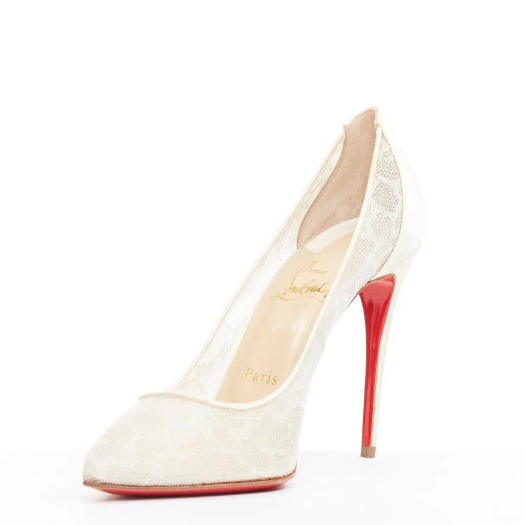 Christian Louboutin Pigalace 100 Dentelle Nuage Crepe Ecru Silk Very good - Model View
