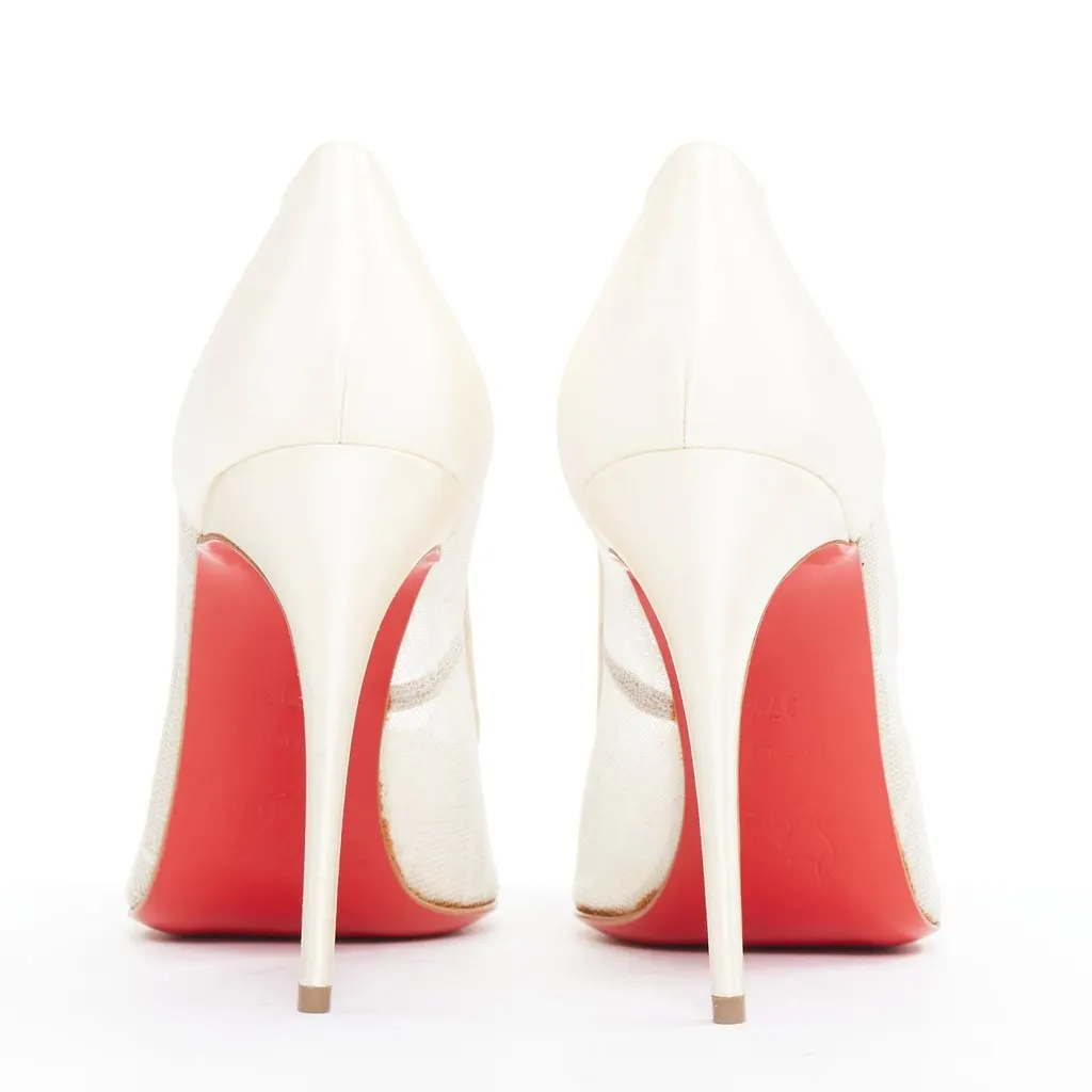 Christian Louboutin Pigalace 100 Dentelle Nuage Crepe Ecru Silk Very good - Box View