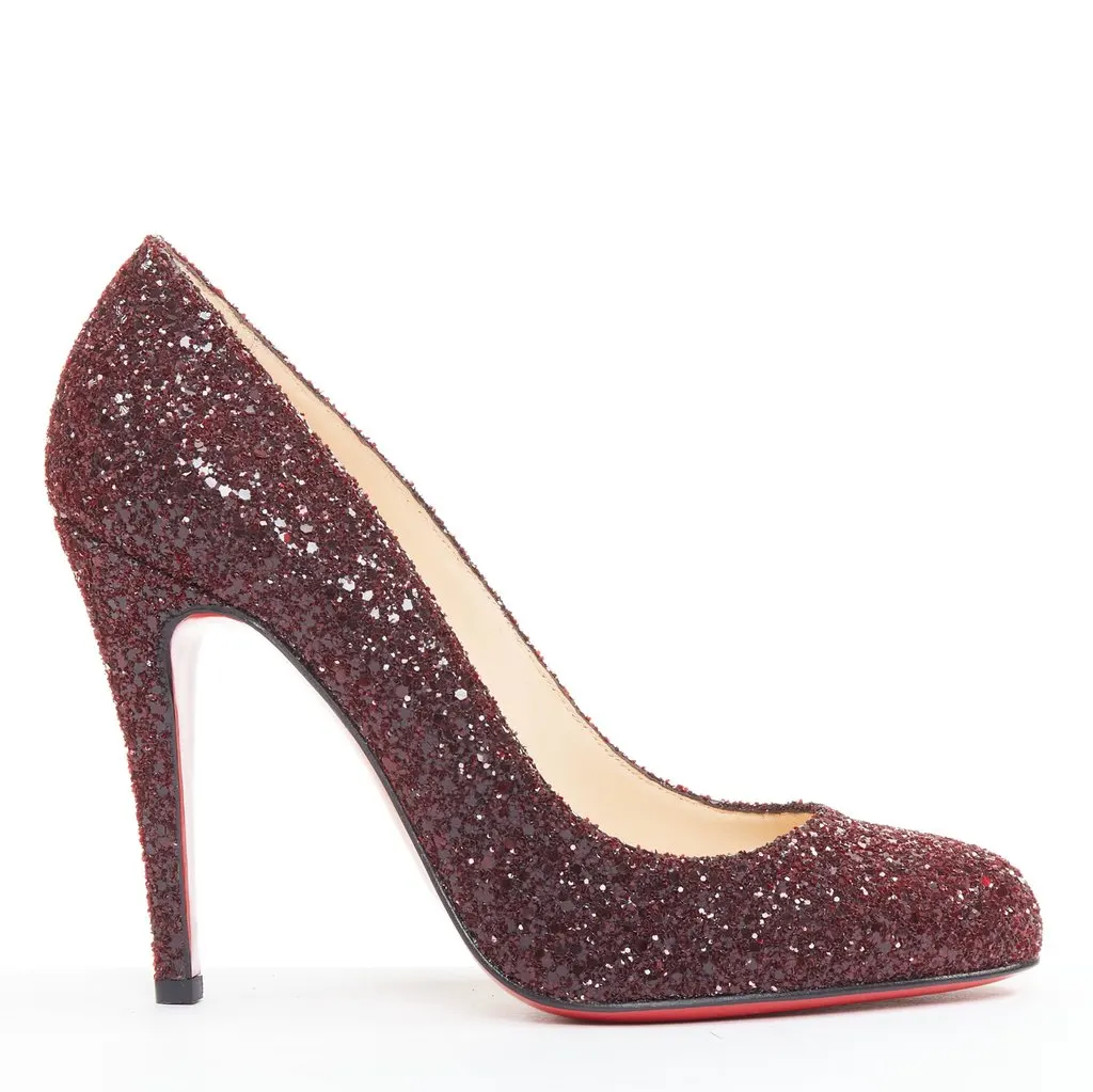 Christian Louboutin Ron Ron 100 Glitter Burgundy Leather Very good - Front View