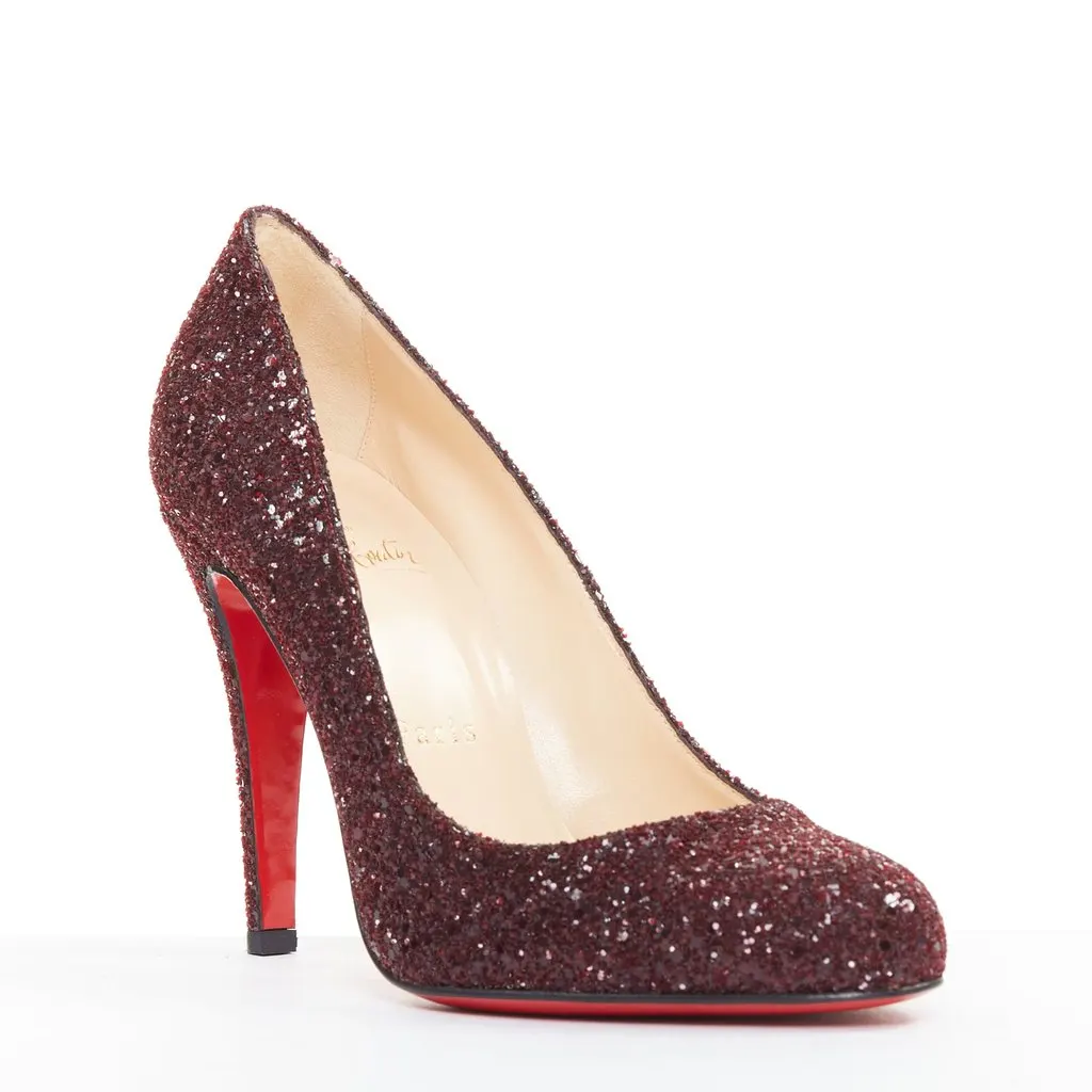 Christian Louboutin Ron Ron 100 Glitter Burgundy Leather Very good - Back View