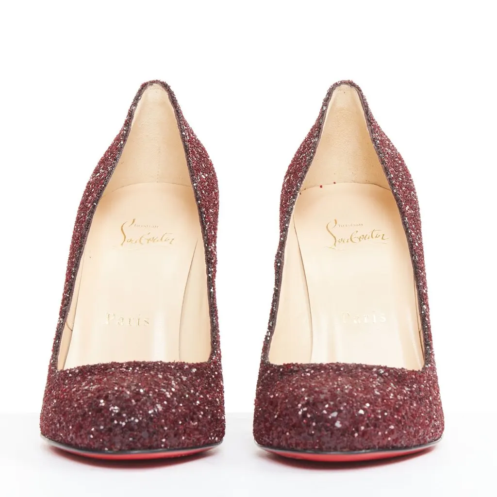 Christian Louboutin Ron Ron 100 Glitter Burgundy Leather Very good - Inside View